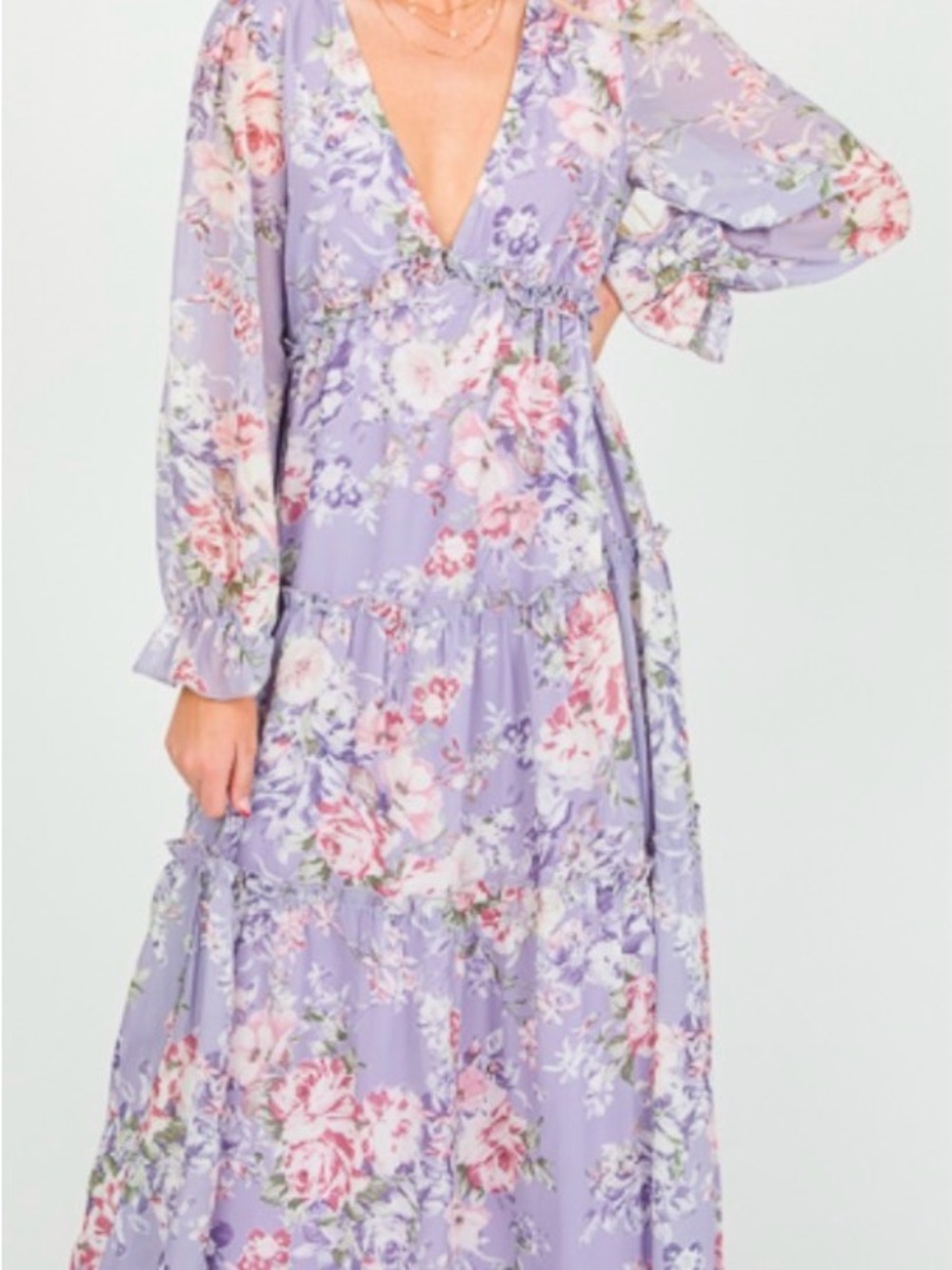 Lavender Floral V-Neck Maxi Dress